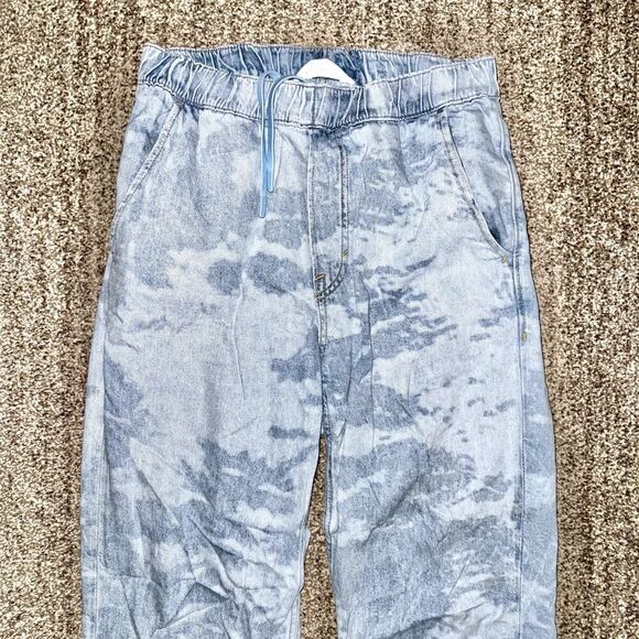 H&M Men's Light Indigo Acid Washed Relaxed Fit Elastic Waist Denim Jean Pants S - Picture 7 of 9